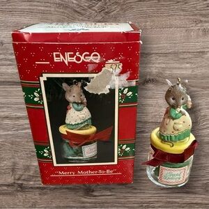Vintage Enesco "Merry Mother-To-Be" Mouse Pickle Ornament - 1991